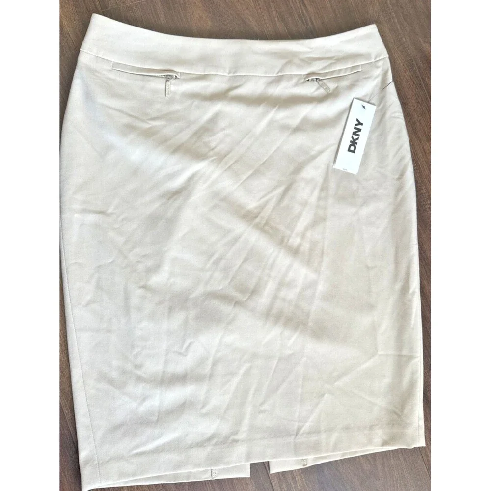 Donna Karan Women's Mid Rise Classic Formal Chic Pencil Skirt Beige Cream 6